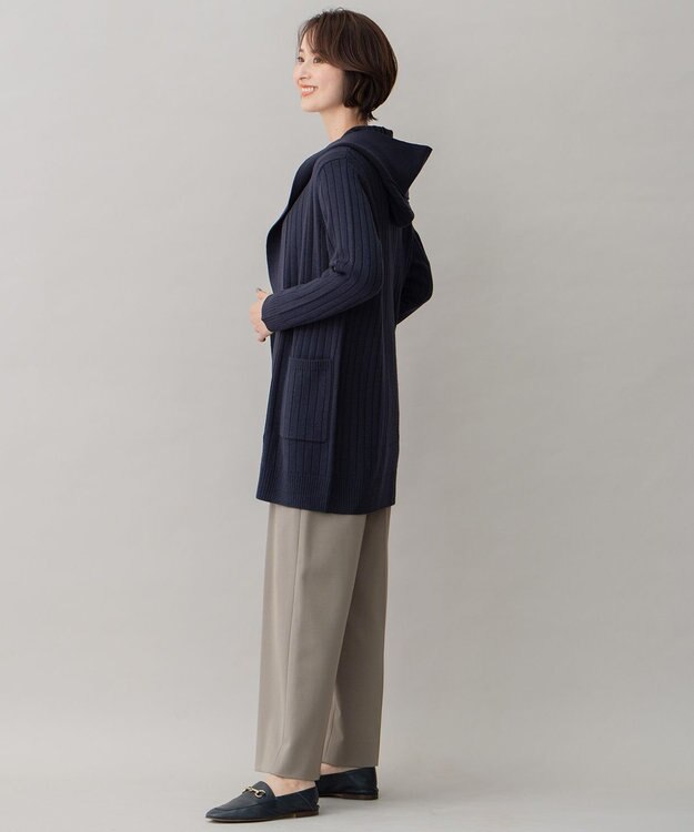 自由区 【ご好評につき新色追加】【WEB限定・洗える】ウールミックス フード付きカーディガン ネイビー系