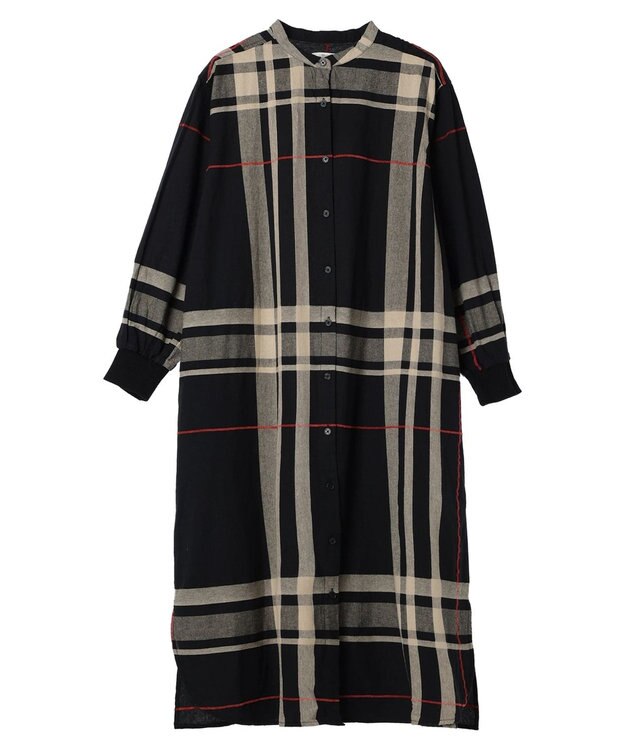 CRAFT STANDARD BOUTIQUE 先染めチェック（大）バンドカラー袖ＲＩＢ　ＯＰ Black