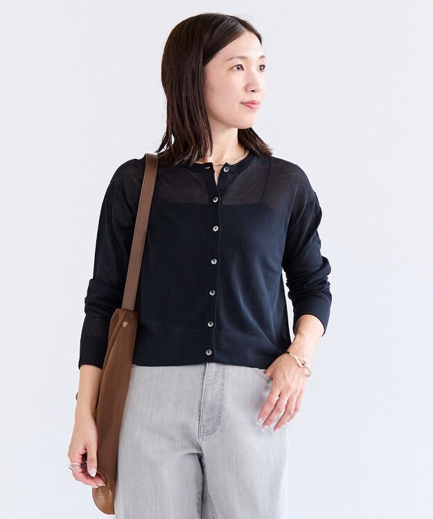 UNFILO L フロスティコットン  クロップド  カーディガン ブラック