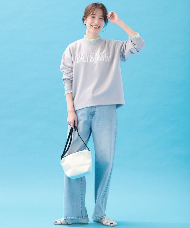 ANY 【大好評につき新色登場/洗濯機可/ウエストゴム/ストレッチ】ワイドデニムパンツ ブリーチ