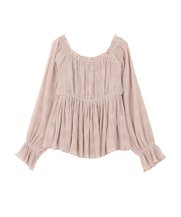 earth music&ecology 【2WAY】シャーリングフリルオフショルブラウス Pink Beige