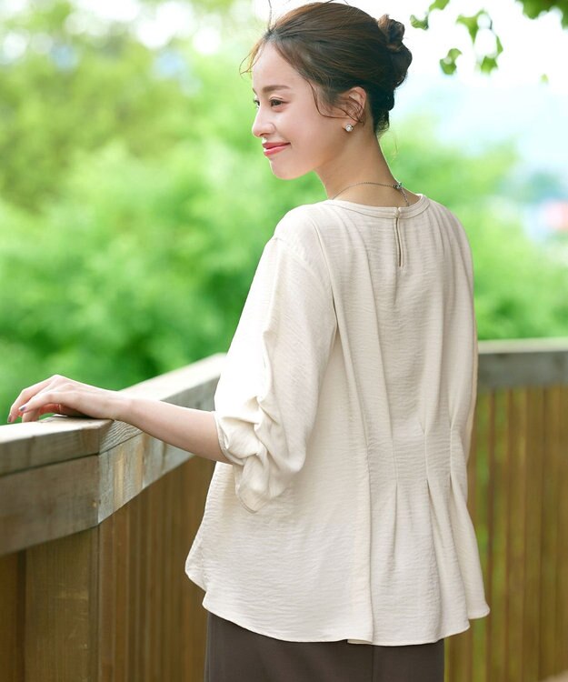 Tiaclasse 【洗える】麻調タックブラウス アイボリー