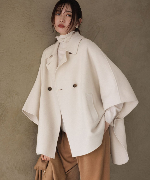 23区 S 【見上愛さん着用/Oggi12月号掲載】ウールライトリバー ポンチョシルエット コート ベージュ系