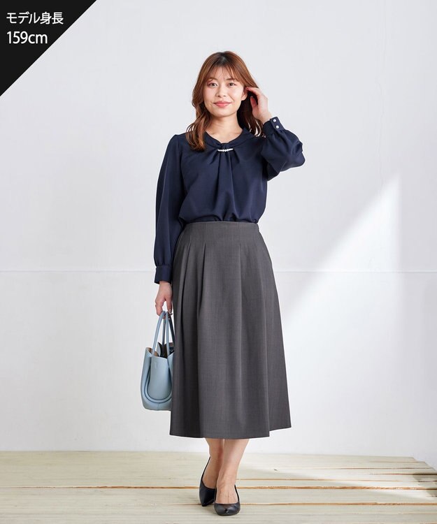 Tiaclasse L 【洗える】メランジツイルフレアスカート チャコールグレー