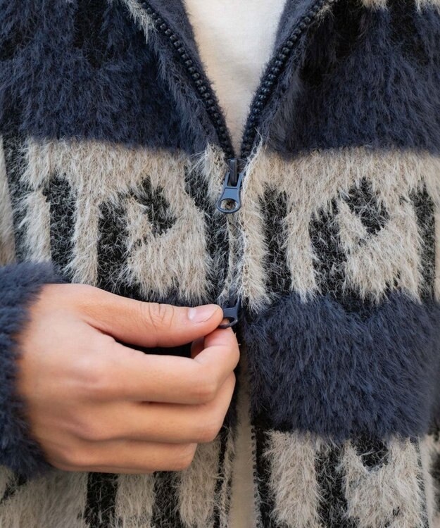 WEGO シャギーグラフィックZIPパーカー グレーボーダー