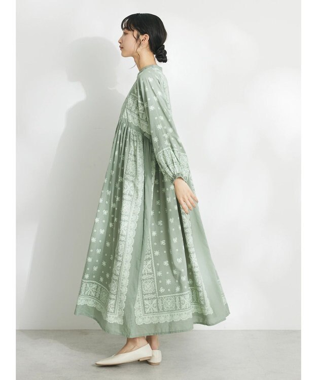 CRAFT STANDARD BOUTIQUE パネル柄ウエスト切り替えボリュームワンピース Light Green