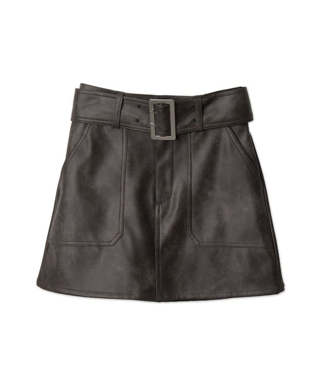 WEGO ベルト付ヴィンテージライクFレザーミニスカート ダークグレー