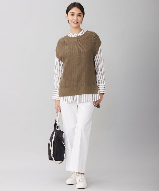 自由区 【洗える】SOMELOSテンセルバンドカラー シャツ オフ×スレート