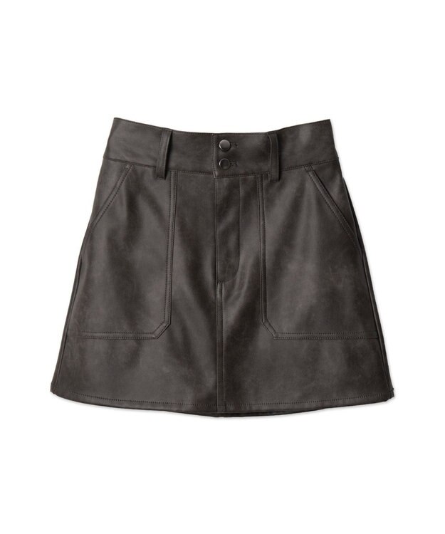 WEGO ベルト付ヴィンテージライクFレザーミニスカート ダークグレー