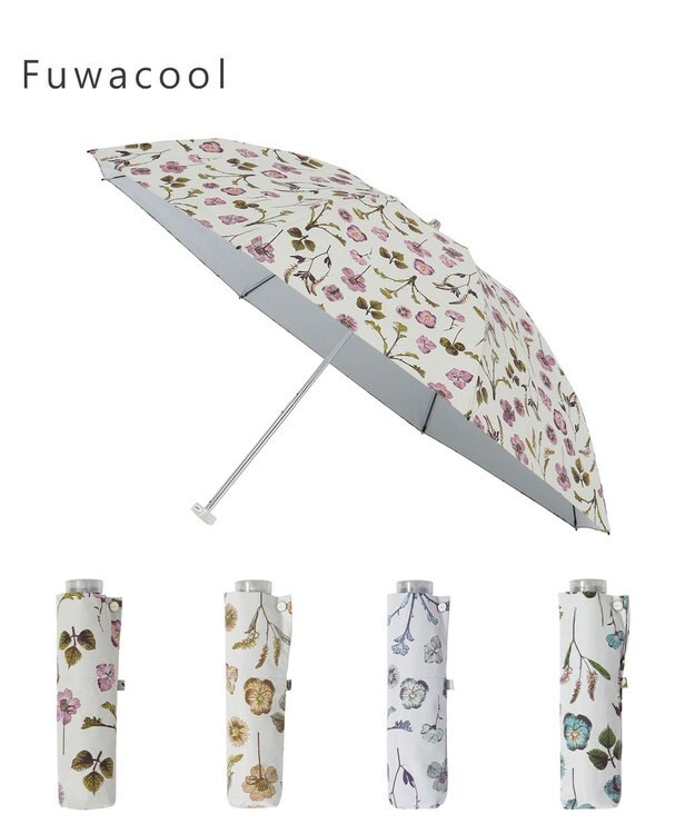 MOONBAT 【晴雨兼用/ 一級遮光/UV99％】フワクール (Fuwacool) 折りたたみ日傘 フワクールホワイト  ボタニカル 軽量 ペールピンク