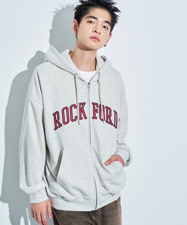 WEGO ワッペンロゴジップパーカー オートミール