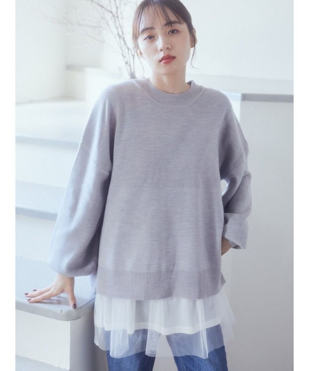 earth music&ecology アンチピリングバックスリットプルオーバー Light Gray Mixture
