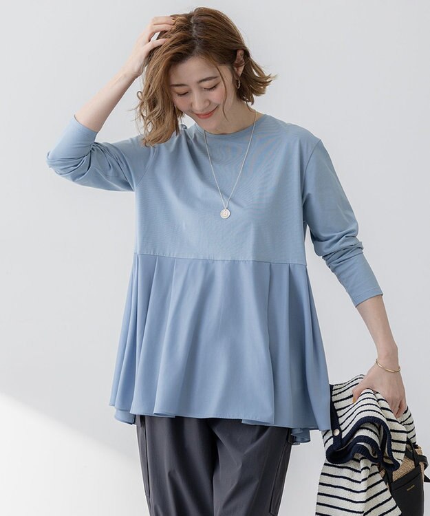 23区 S 【ご好評につき新色追加】ナチュラルコットンベアコンビ ペプラム カットソー [WEB限定]サックスブルー系