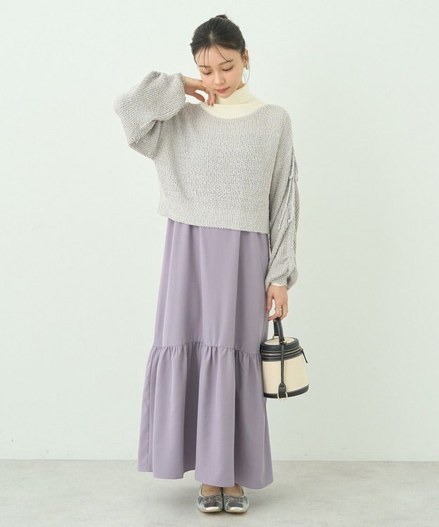 earth music&ecology ＳＥＴ２点透かしニット＋キャミワンピース Gray