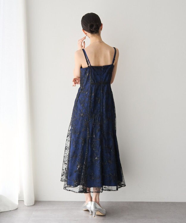 YECCA VECCA 【2点SET】フラワー柄スパンコール刺繍ドレス Navy