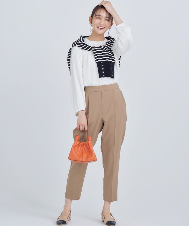 組曲 S 【美シルエット・ストレッチ・シワになりにくい】オシャクロス テーパードパンツ ベージュ系