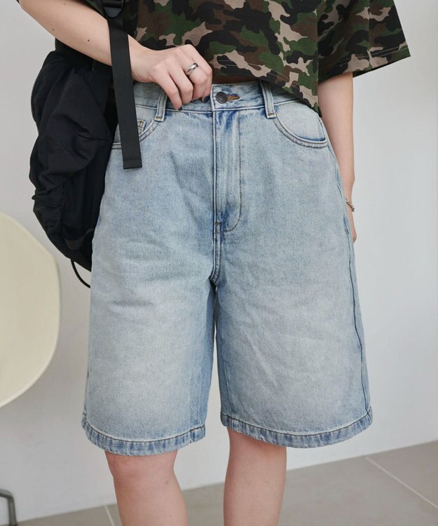 WEGO 【SMサイズ展開】ヴィンテージウォッシュデニムハーフパンツ デニム淡色