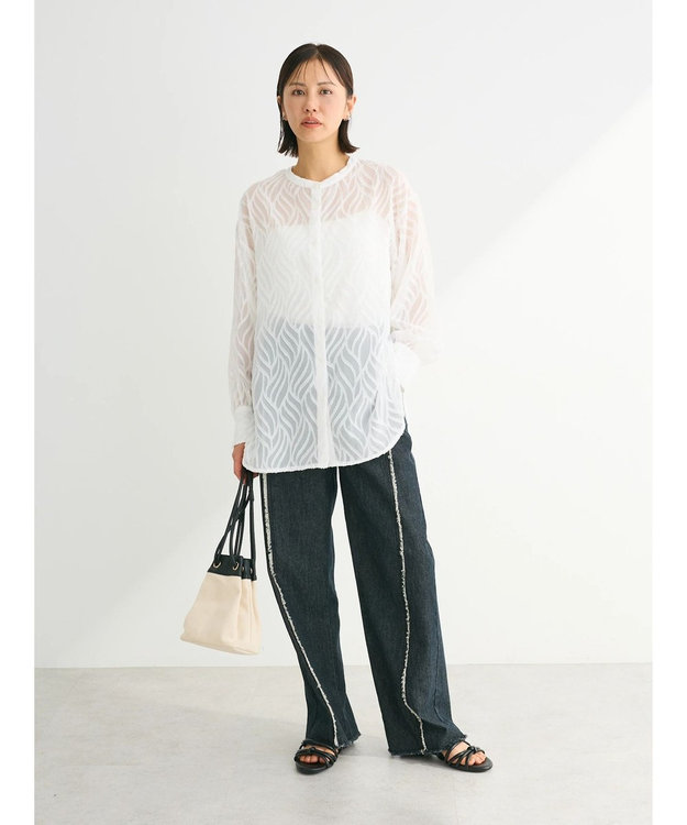 Green Parks ２ＷＡＹ　リーフジャガードシアーシャツ Off White