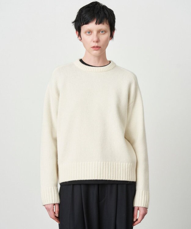 ATON SLOW WOOL ニットワンピース ネイビー クルーネック02