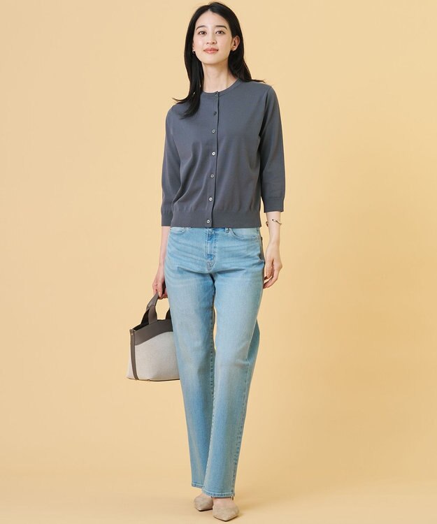 J.PRESS LADIES S 【2WAY】レースカラーコンビ カーディガン グレー×ライトグレー系