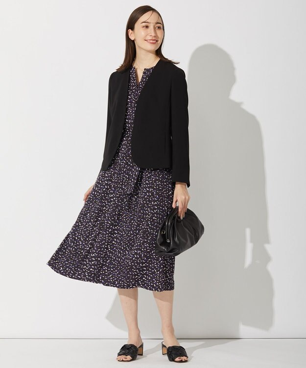 自由区 【セットアップ可】ダブルクロス ノーカラージャケット ブラック系