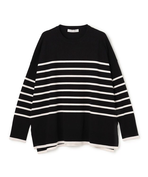UNFILO L マイビューティニット ワイドクルーネック ブラックボーダー