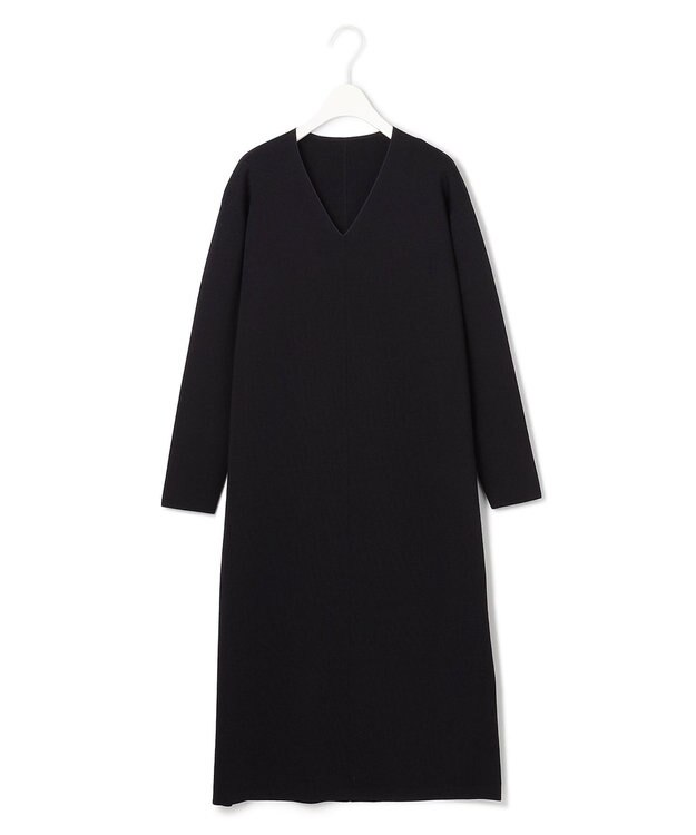 ICB L 【洗える】 シンセティックフルニードル Vネックワンピース ブラック系