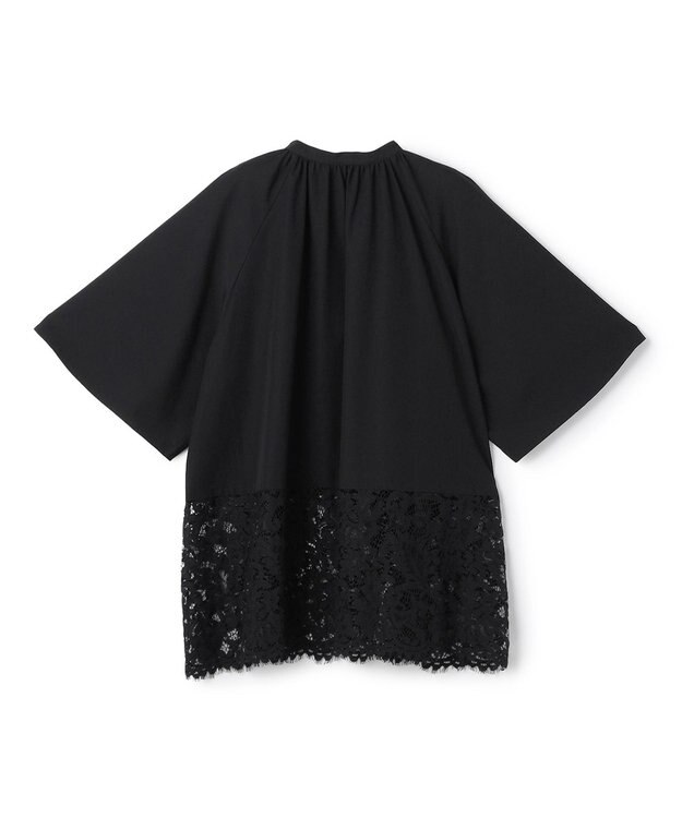 UNFILO L レースヘム ギャザーブラウス ブラック