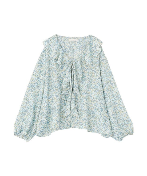 Green Parks 花柄フリルブラウス Black