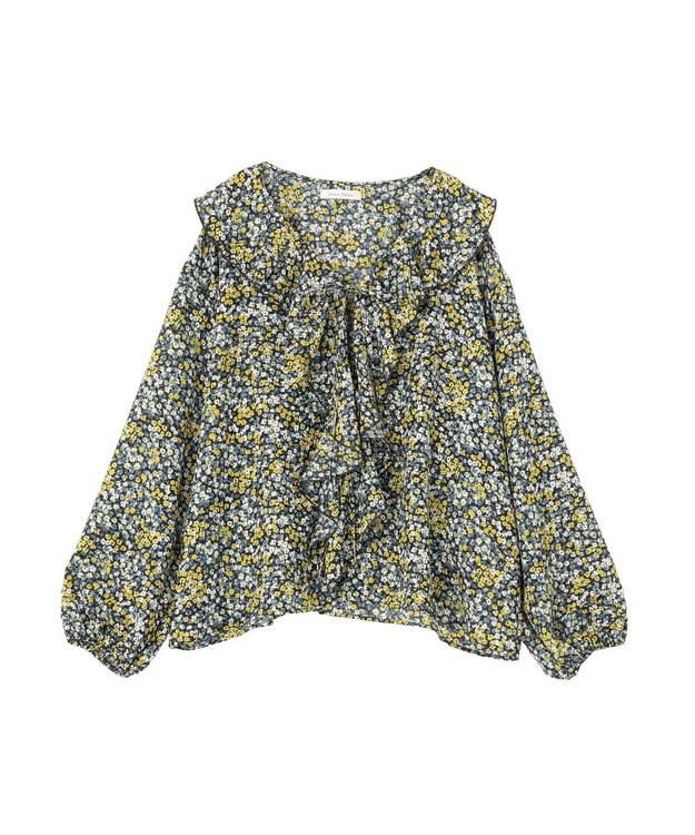 Green Parks 花柄フリルブラウス Black