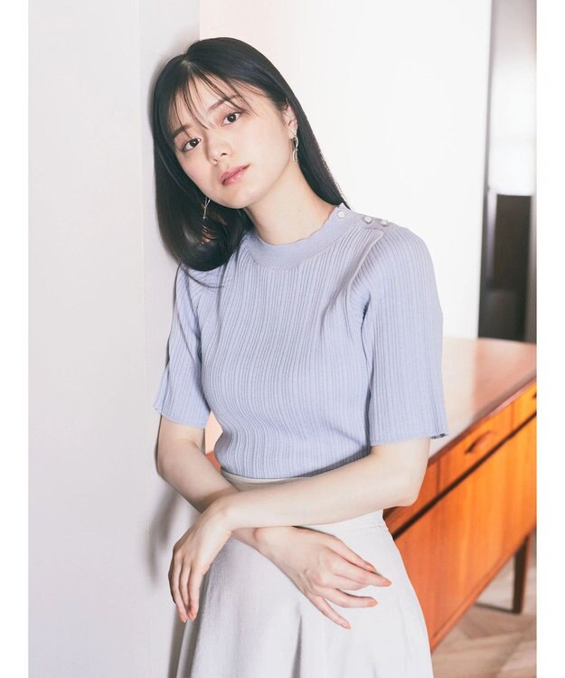 earth music&ecology ショルダーボタンリブニットプルオーバー Blue