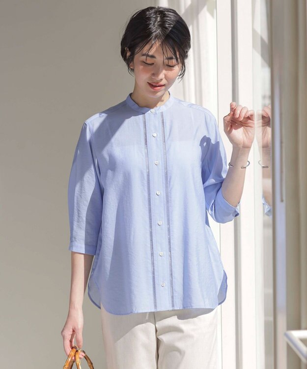 J.PRESS LADIES S 【WEB限定カラーあり・洗える】Sheer Vis リネン バンドカラー ブラウス サックス系