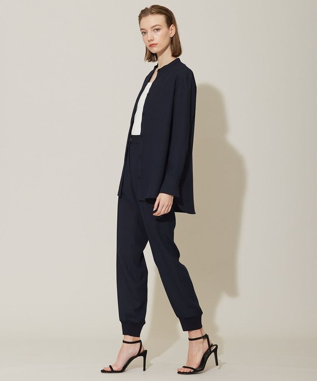 ICB 【接触冷感・UVケア・速乾・洗える】 FluidBackSatin シャツブラウス ネイビー系