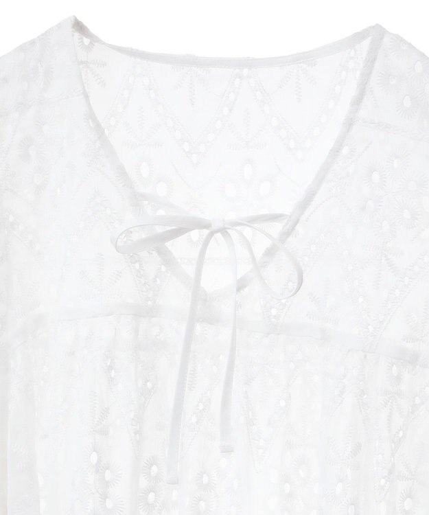 earth music&ecology パフスリーブ楊柳刺繍チュニック White