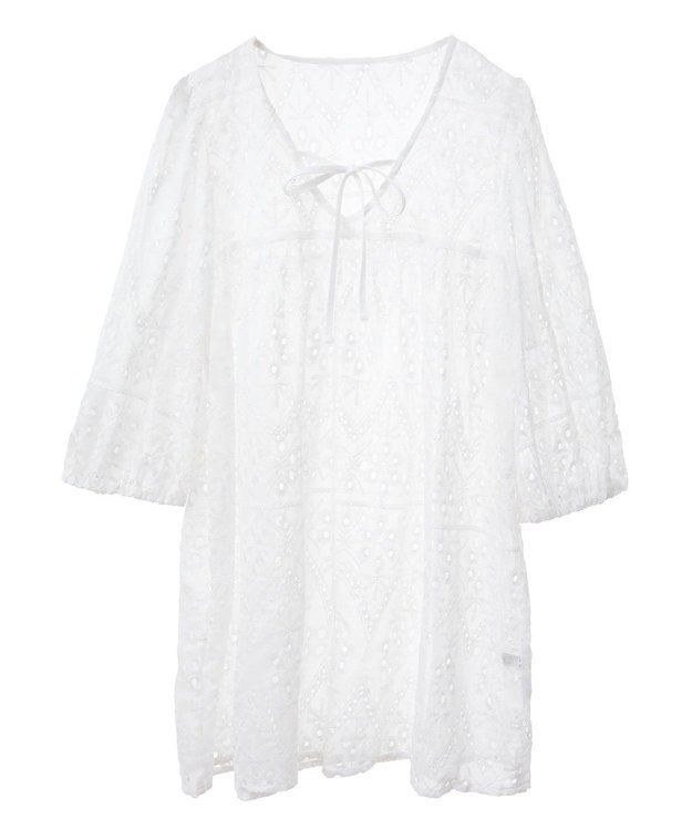 earth music&ecology パフスリーブ楊柳刺繍チュニック White