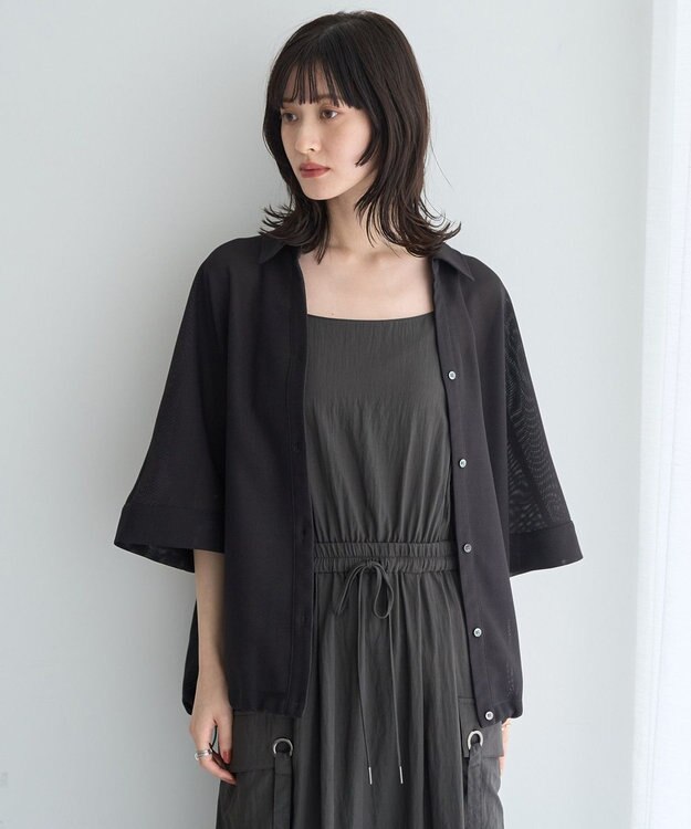 YECCA VECCA 　裾ドロストメッシュシャツ Black