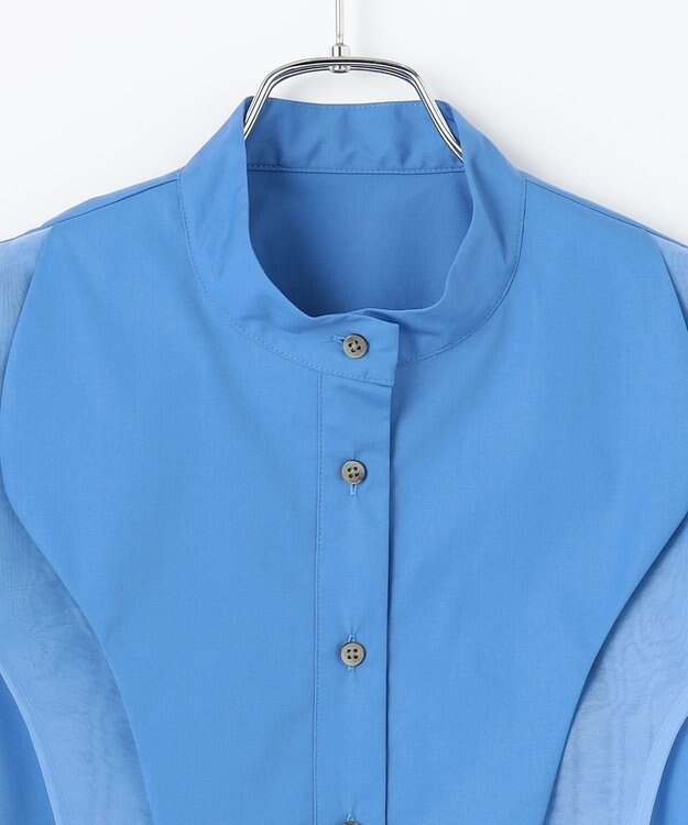 #Newans 【洗濯機可能】ウェイビービブデザインブラウス ブルー