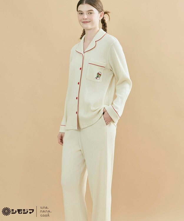 une nana cool MADE WITH シモジマ 【綿100%】開襟ワッフルパジャマ ライトベージュ