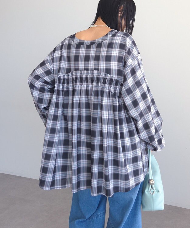 Green Parks 【しゃれシャツ】イージーケアＶネックチェックブラウス Black