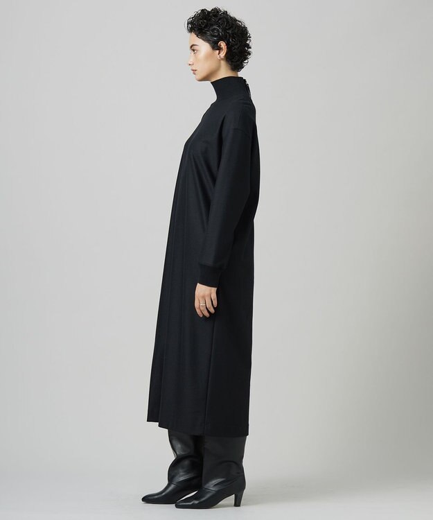 ICB ウールナイロンツイルジャージ ハイネックワンピース ブラック系