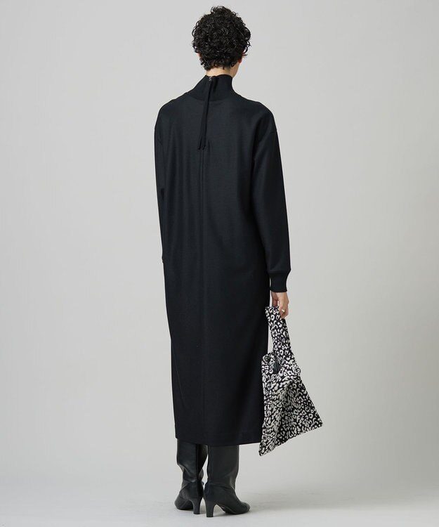 ICB ウールナイロンツイルジャージ ハイネックワンピース ブラック系