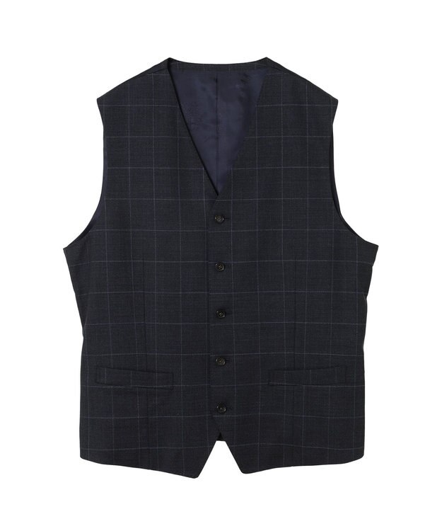 DAKS ウールチェックベスト ネイビー