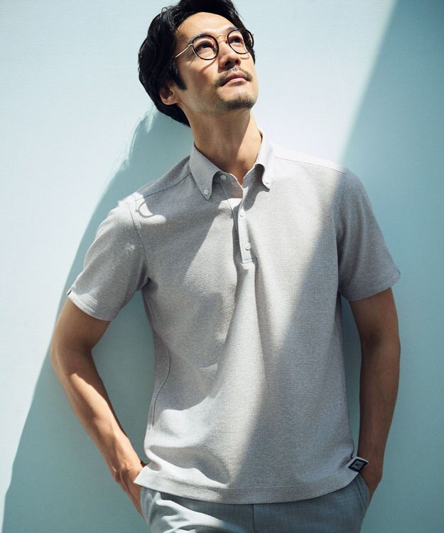 GOTAIRIKU 麻混・襟しっかり【洗える/通気性】ノルマンディーリネン ボタンダウンポロシャツ(25年モデル) ベージュ系