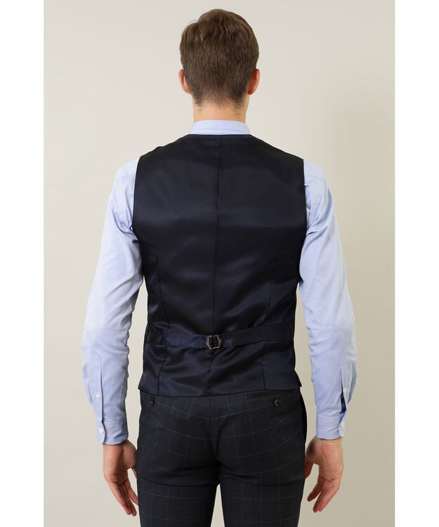 DAKS ウールチェックベスト ネイビー