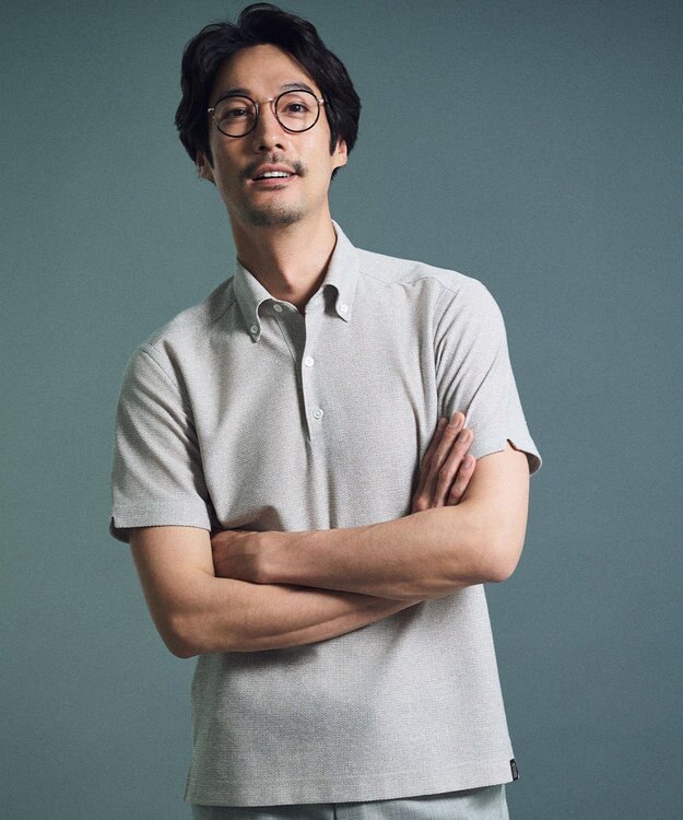 GOTAIRIKU 麻混・襟しっかり【洗える/通気性】ノルマンディーリネン ボタンダウンポロシャツ(25年モデル) ベージュ系