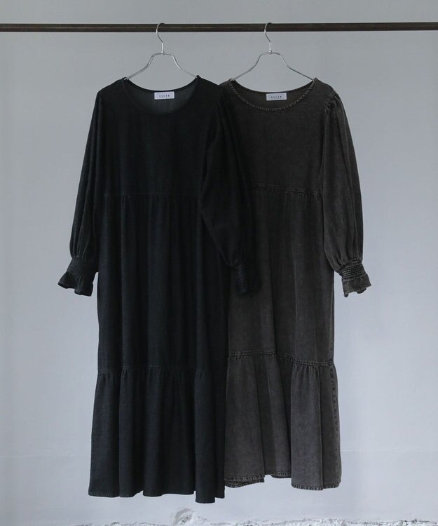 Green Parks ■ＥＳＣＡＲ　デニムピンタックカフスワンピース Black