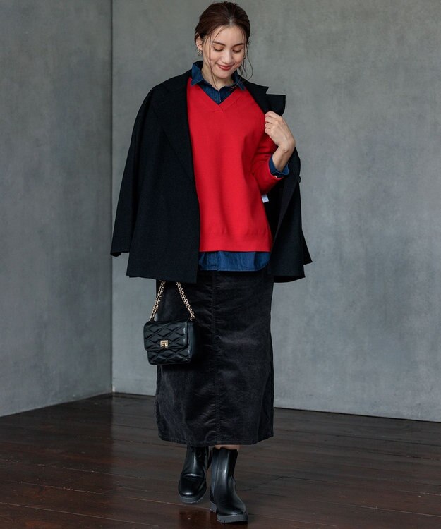 23区 L 【Lサイズ限定】ヴィスコースストレッチ Ｖネック ニット レッド系