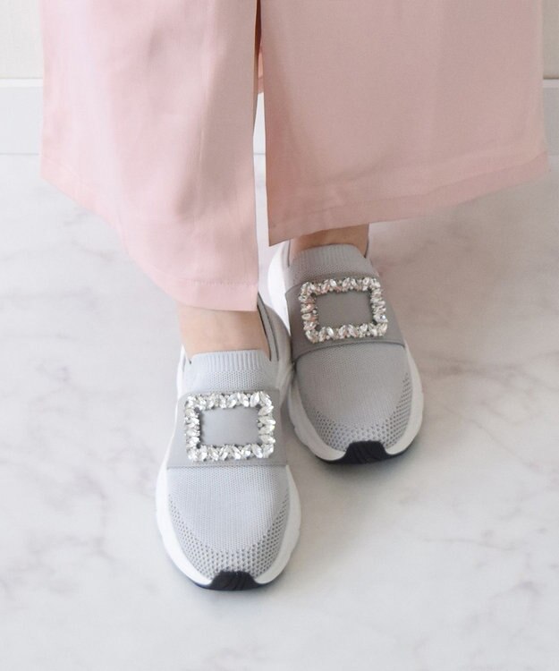 Bridget Birkin 【Bridget Birkin】ビジューバックルニットスニーカー ライトグレー