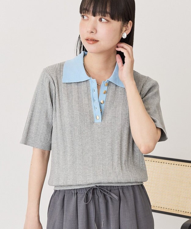 AMERICAN HOLIC 襟配色ニットポロ Light Gray