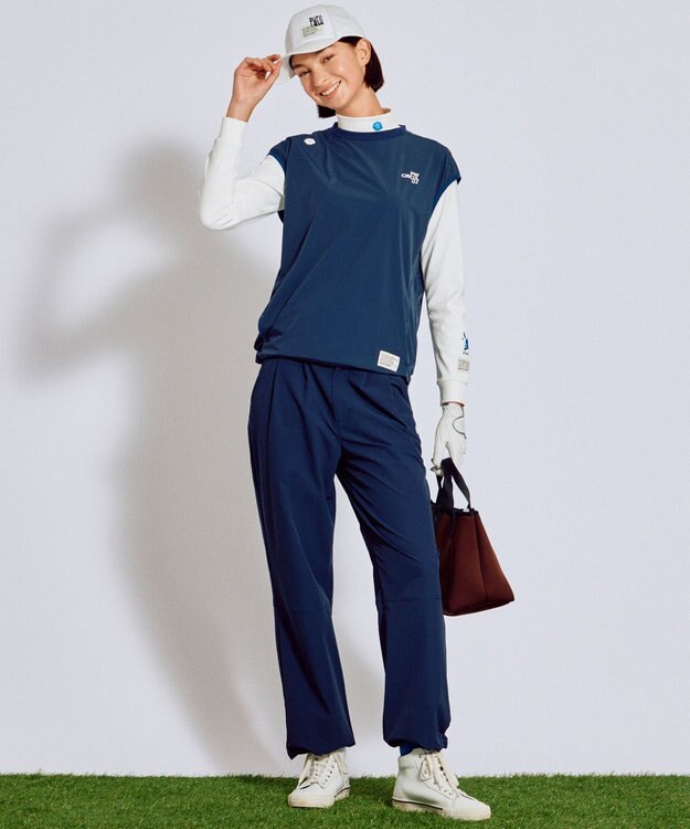 PW CIRCULUS 【撥水加工 / 小さくまとまる】【UNISEX】オーバーサイズ パッカブルベスト ゴルフウェア メンズ レディース ネイビー系